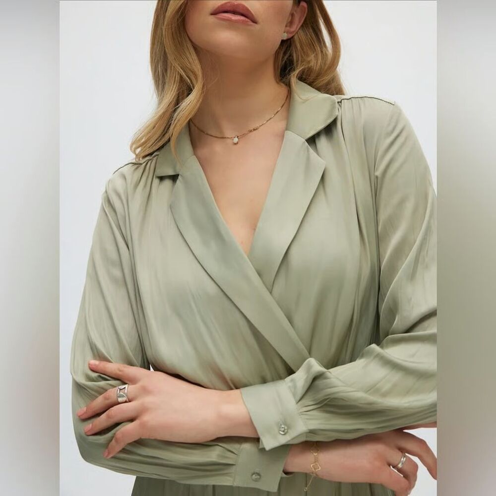 Joie Women Sage Green Long Sleeve Collared Belted Relaxed Jumpsuit Sz S - Picture 4 of 11